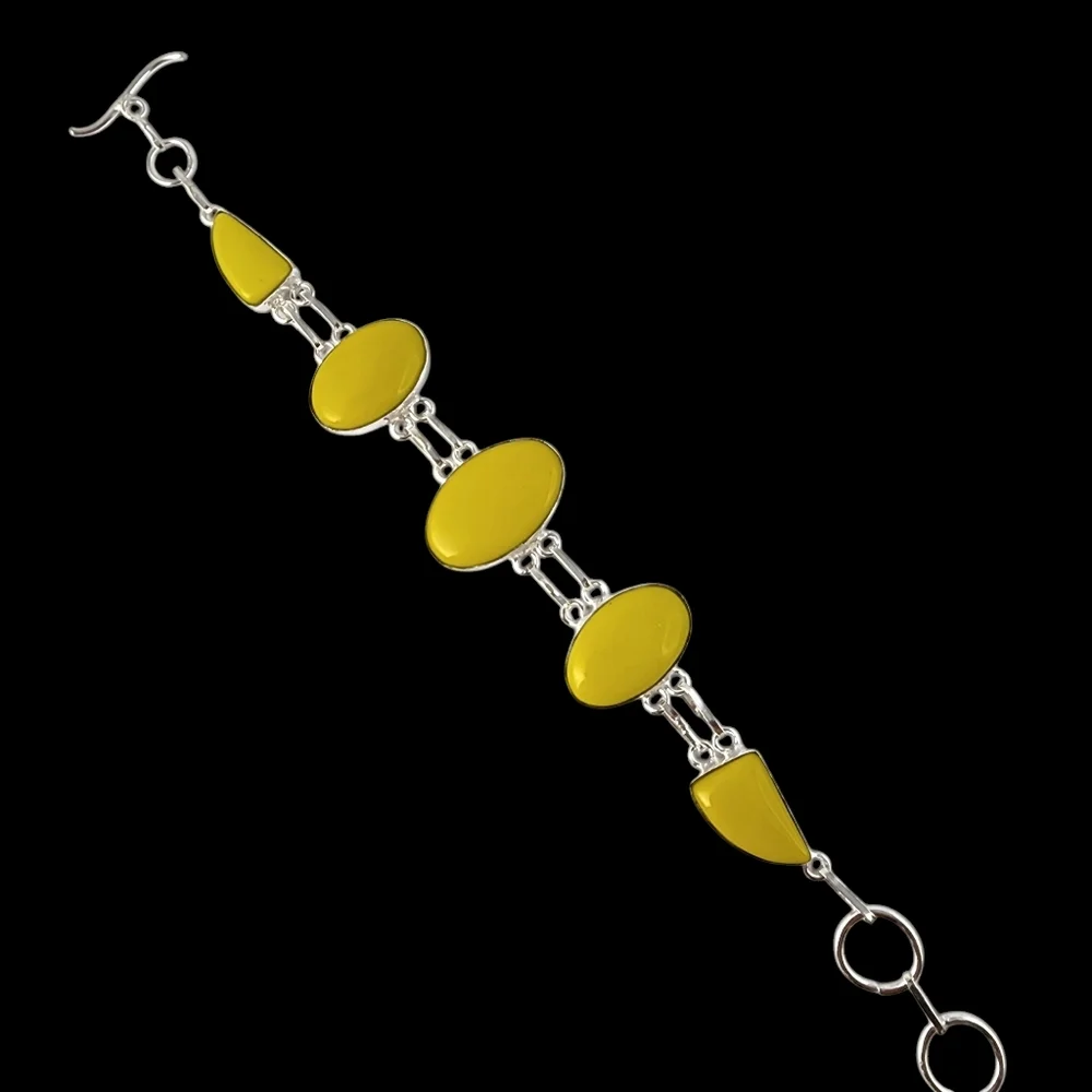 Yellow coral gemstone bracelet chunky statement silver bracelet J15